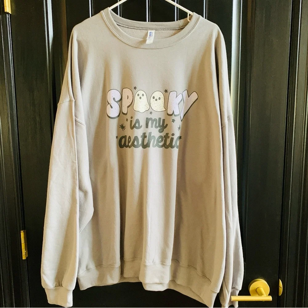 Jerzees 'Spooky is my Aesthetic' Oversized Crewneck Sweatshirt | 2XL | NWOT - Picture 3 of 4